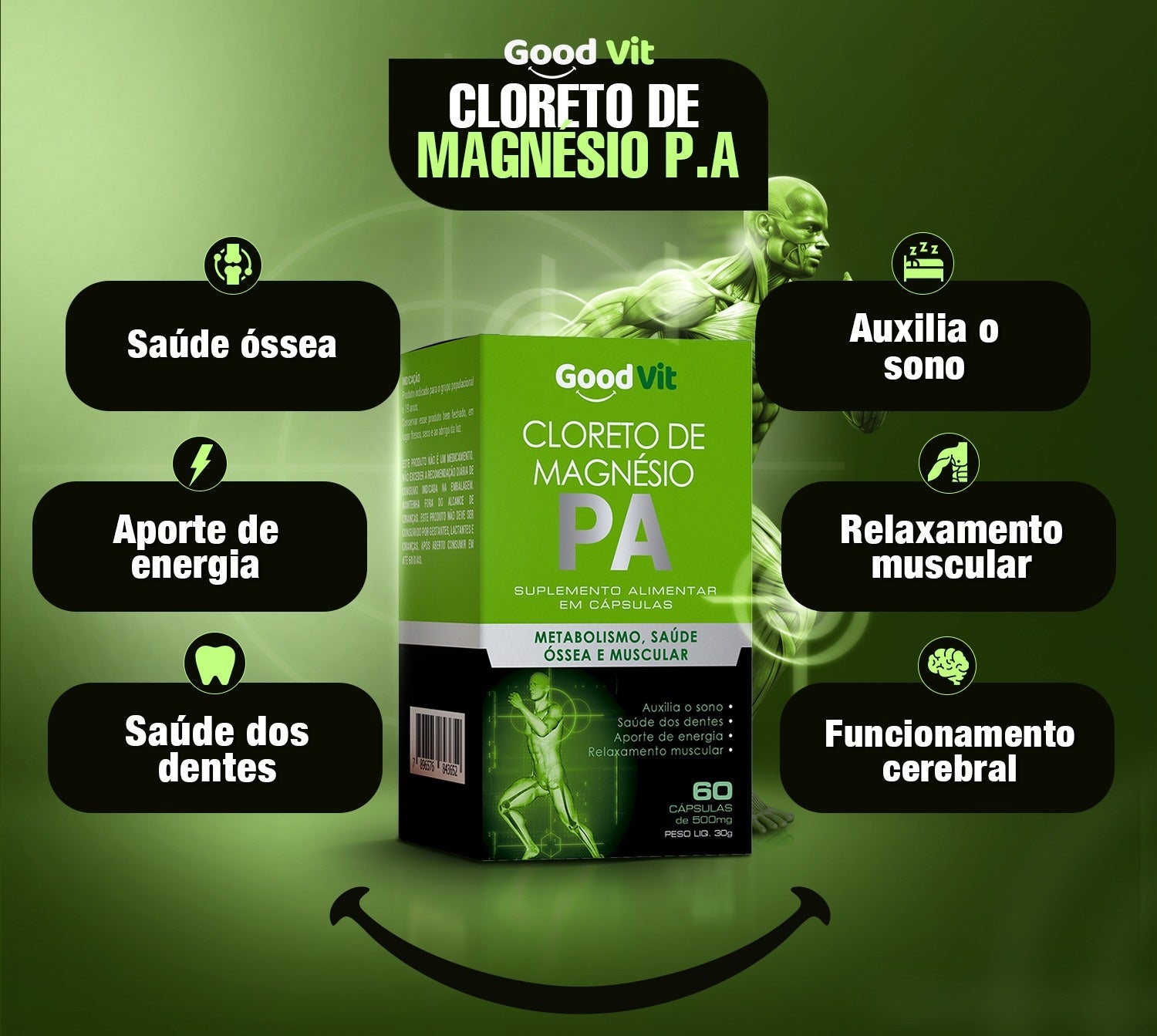 Cloreto de Magnésio P.A 500mg C/60 Cápsulas - Good Vit