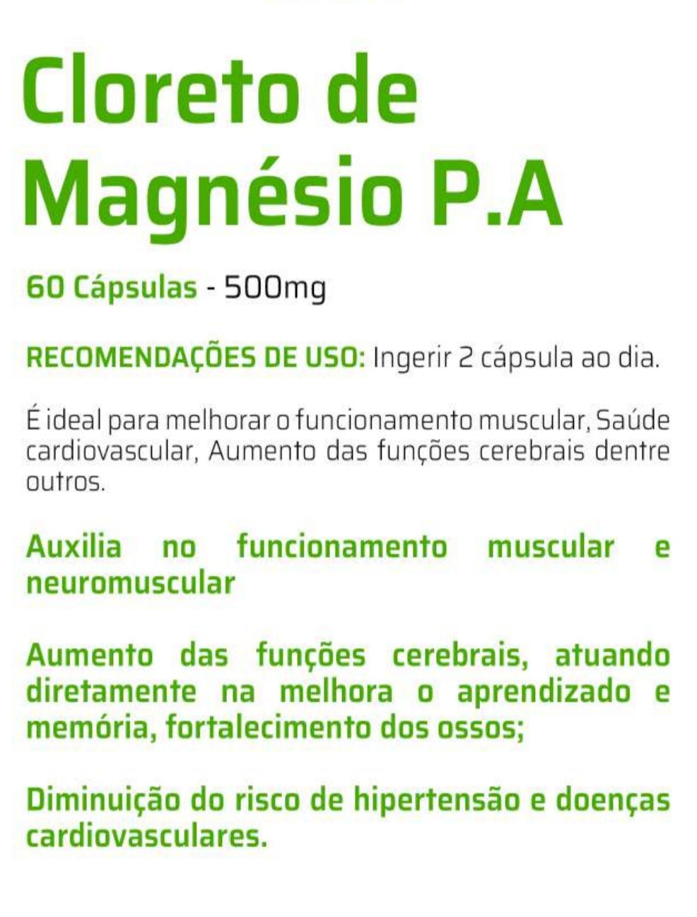 Cloreto de Magnésio P.A 500mg C/60 Cápsulas - Good Vit