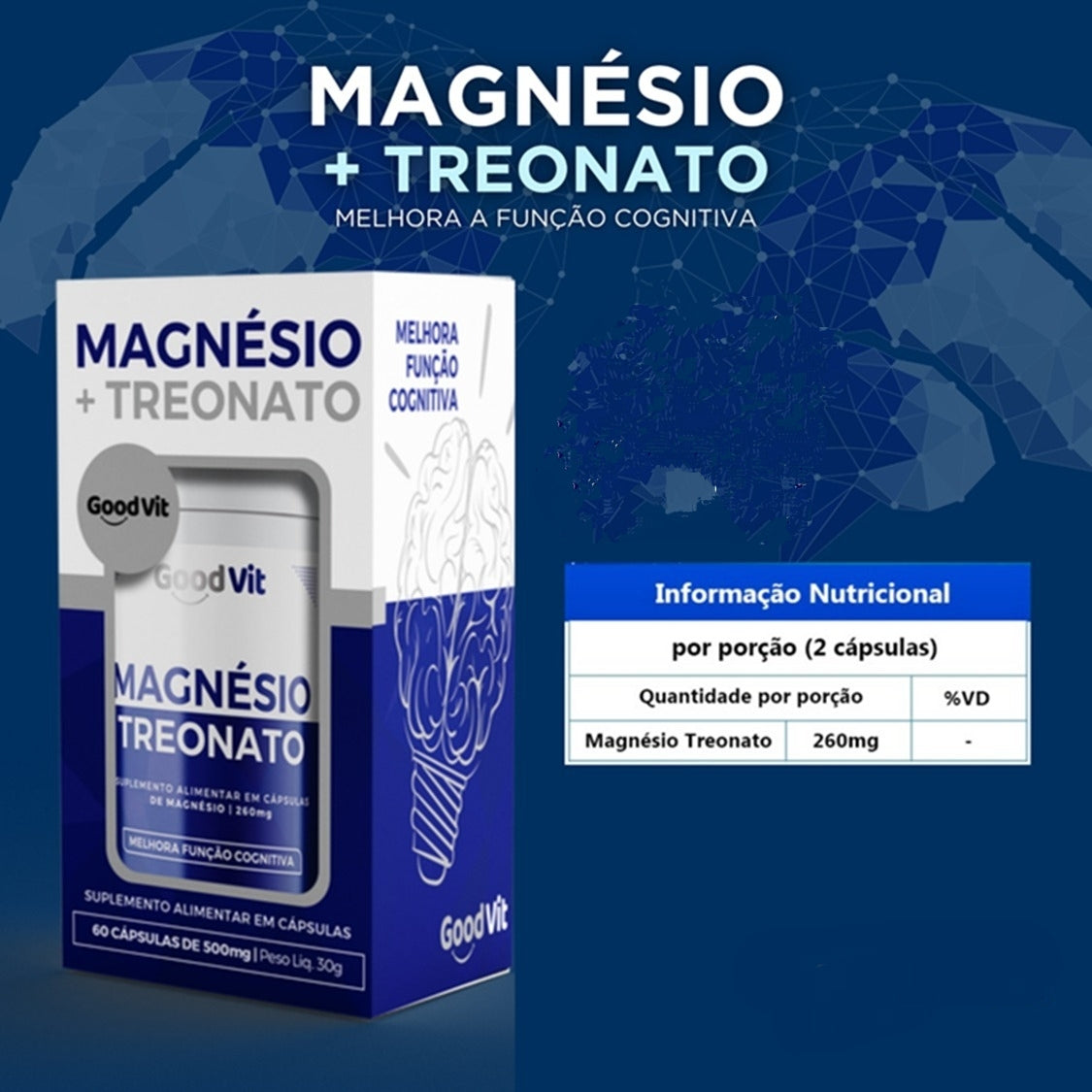 Magnésio Treonato 500mg C/60 Cápsulas - Good Vit