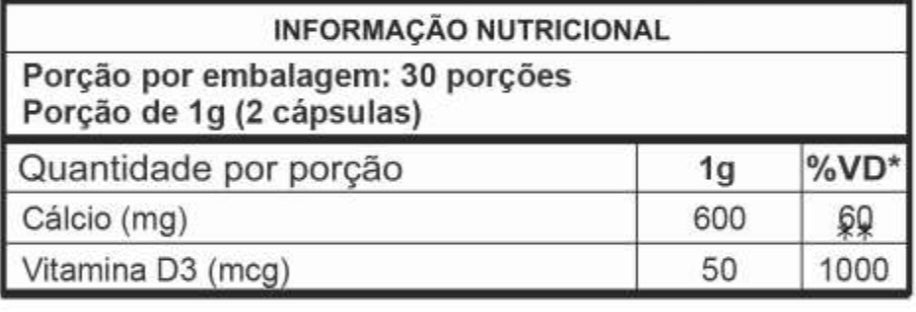 Cálcio 600 mg + D3 50 mcg C/60 Cápsulas - Good Vit