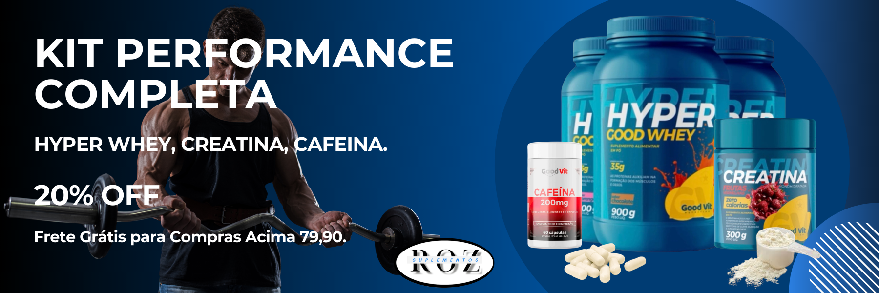 O Kit Whey Protein + Creatina + Cafeína é a combinação perfeita para quem busca ganho de massa muscular, aumento de força e mais energia nos treinos. Um combo completo de suplementos para potencializar seus resultados na academia e acelerar sua evolução.

O whey protein auxilia na recuperação muscular e crescimento da massa magra, enquanto a creatina contribui para mais força, resistência e desempenho físico. Já a cafeína atua como um poderoso estimulante, ajudando a aumentar o foco, energia e disposição.