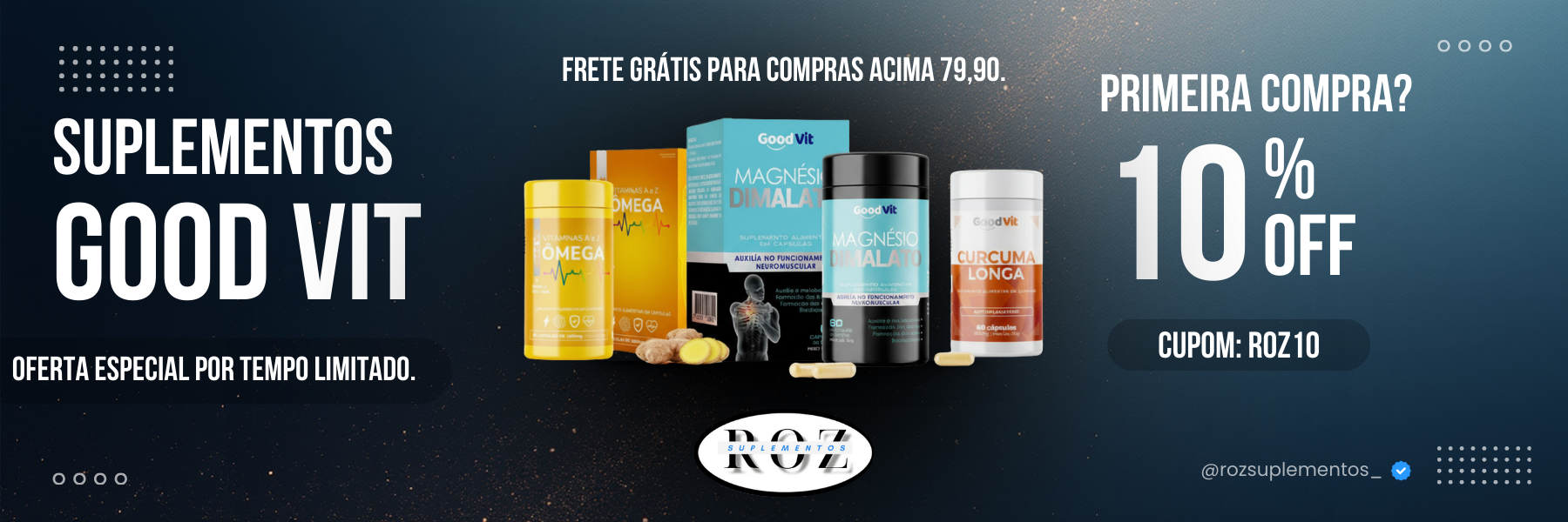 Na Roz Suplementos você encontra whey protein, creatina, vitaminas e suplementos para emagrecimento e performance. Produtos originais, qualidade garantida e entrega rápida para todo o Brasil.