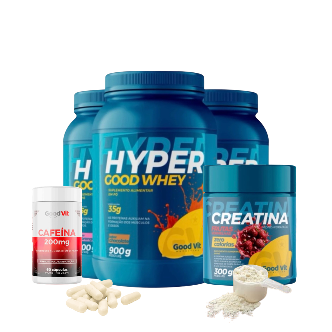 Kit Hyper Whey Creatina e Cafeina.