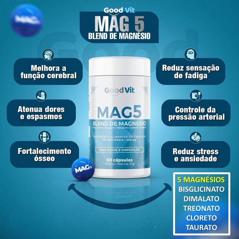 Mag5 Blend de Magnésio c/60 Cápsulas - Good Vit